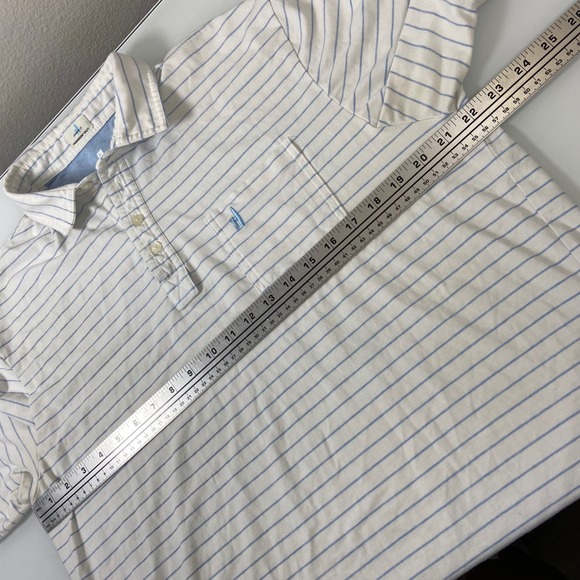 Johnie O Hangin Out Mens L Blue White Striped Polo Short Sleeve Shirt READ - Picture 3 of 9